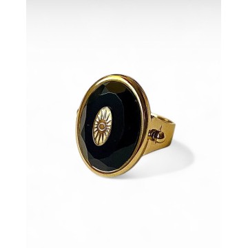 ANEL PROTEÇÃO SUPREMA – ÔNIX E OLHO TURCO DOURADO