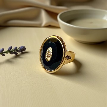 ANEL PROTEÇÃO SUPREMA – ÔNIX E OLHO TURCO DOURADO