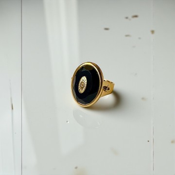 ANEL PROTEÇÃO SUPREMA – ÔNIX E OLHO TURCO DOURADO