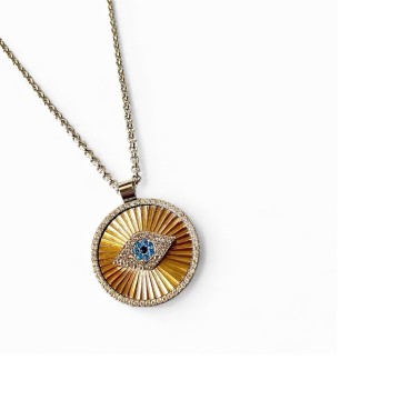 COLAR OLHO TURCO DOURADO E PRATEADO AÇO