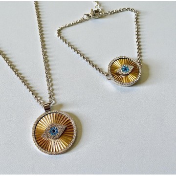 COLAR OLHO TURCO DOURADO E PRATEADO AÇO