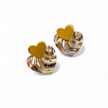 BRINCOS DOUBLE HEART AÇO INOXIDÁVEL