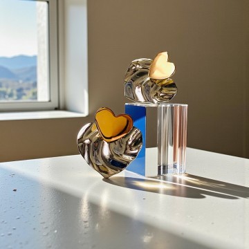 BRINCOS DOUBLE HEART AÇO INOXIDÁVEL