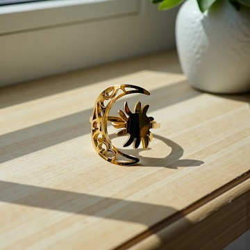 ANEL SOL E LUA AÇO DOURADO