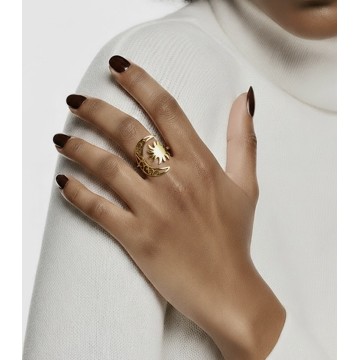 ANEL SOL E LUA AÇO DOURADO