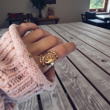 ANEL SOL E LUA AÇO DOURADO