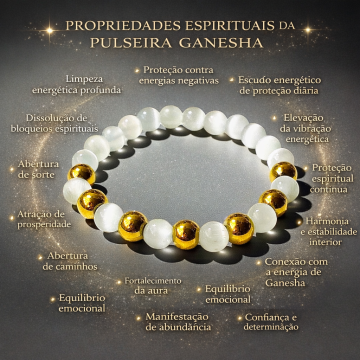PULSEIRA GANESHA SELENITE E HEMATITE DOURADA