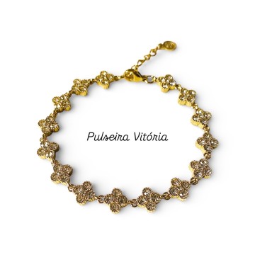 PULSEIRA VITÓRIA TREVOS AÇO E ZIRCÓNIAS