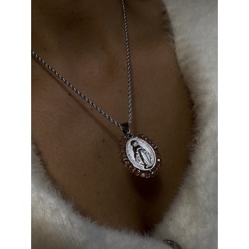 COLAR NOSSA SENHORA PRATEADO E CHAMPANHE