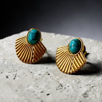 BRINCOS GOLDEN SHELL PEDRA TURQUESA