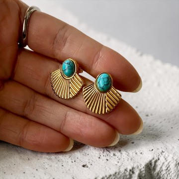 BRINCOS GOLDEN SHELL PEDRA TURQUESA