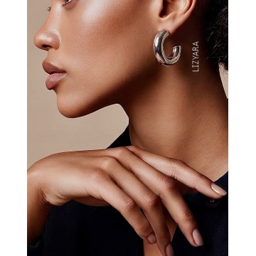 BRINCOS ARGOLAS CHUNKY ULTRA LEVES – AÇO INOXIDÁVEL PRATEADO