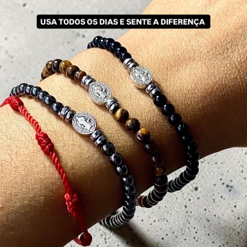 PULSEIRA OLHO DE TIGRE COM MEDALHA DE SÃO BENTO