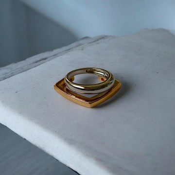 ANEL FUSION AÇO PRATEADO E DOURADO