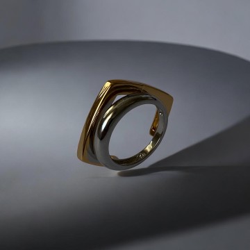 ANEL FUSION AÇO PRATEADO E DOURADO