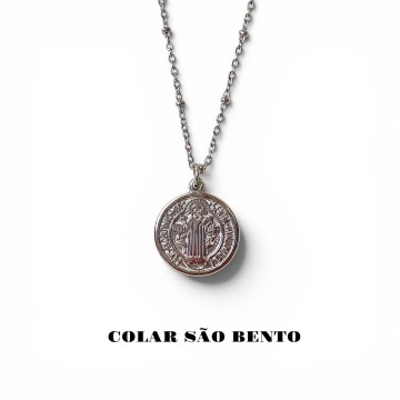 COLAR SÃO BENTO PRATEADO 1,7cm