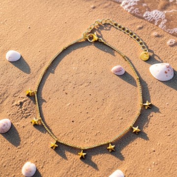 PULSEIRA DE PÉ ESTRELAS DOURADAS AÇO