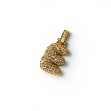 Pingente Letra Bubble em Aço Dourado e Zircónias
