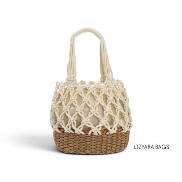 MALA MÃO MACRAMÉ PALHA NATURAL