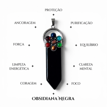 PENDENTE OBSIDIANA NEGRA COM SETE CHAKRAS