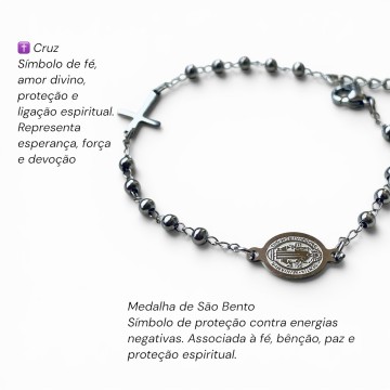 PULSEIRA SÃO BENTO E CRUZ EM AÇO INOXIDÁVEL