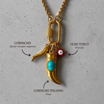 Colar Cornicho Turquesa & Olho Turco
