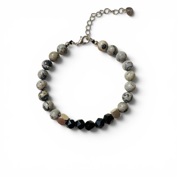 PULSEIRA JASPE CINZA E TURMALINA
