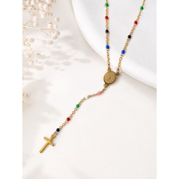 COLAR TERÇO MULTICOR AÇO