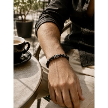 Pulseira Pedra Vulcânica Homem AÇO