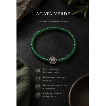 PULSEIRA ÁGATA VERDE COM SÃO BENTO