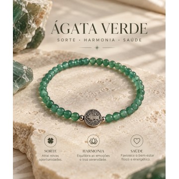 PULSEIRA ÁGATA VERDE COM SÃO BENTO